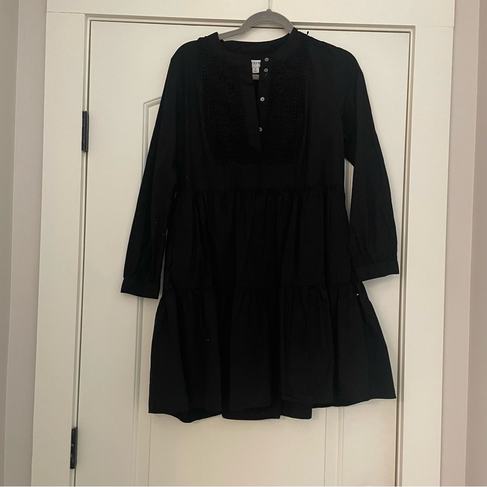 J. Crew Tiered Poplin Black Dress